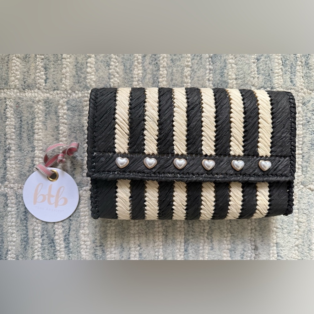 NWT BTB Black & Cream Striped Clutch